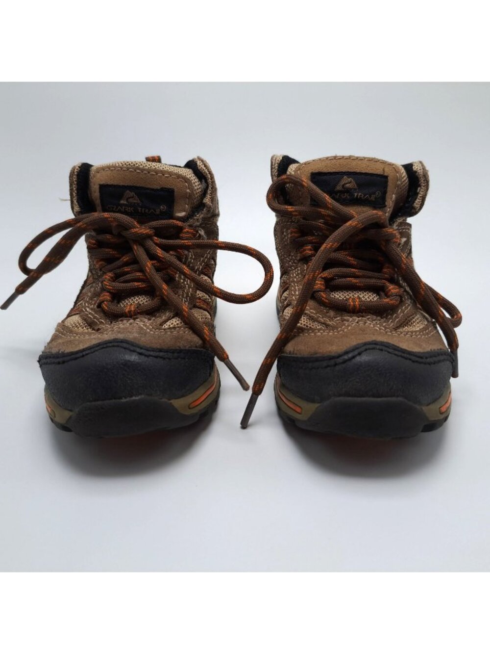 Ozark Trail 8.5 Boys Hiking Boots Brown Beige Leather Lace Up Round Toe Durable